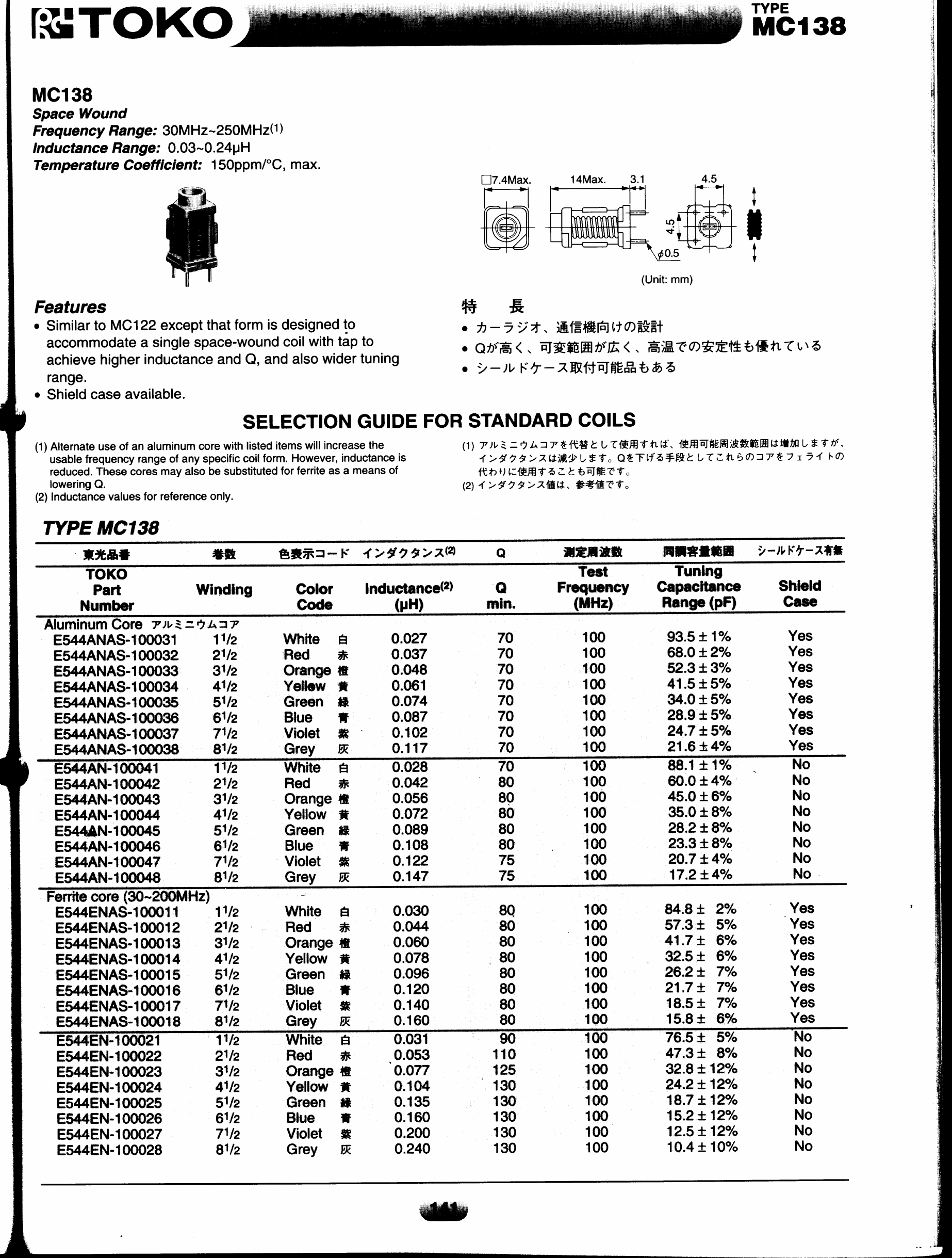 E544AN-100043 Datasheet PDF Toko America Inc 
