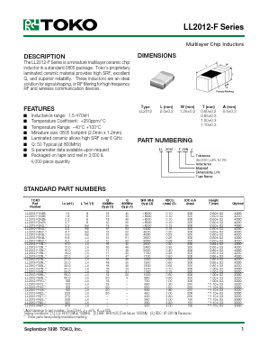 LL2012-F3N3G Datasheet PDF Toko America Inc 