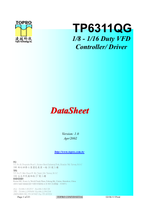 TP6311QG Datasheet PDF Topro