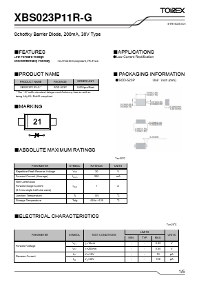 XBS023P11R-G Datasheet PDF TOREX SEMICONDUCTOR