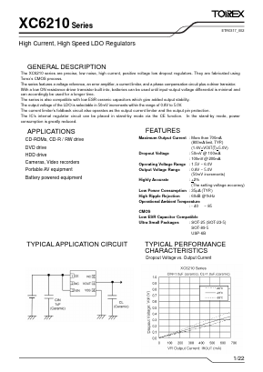 XC6210 Datasheet PDF TOREX SEMICONDUCTOR