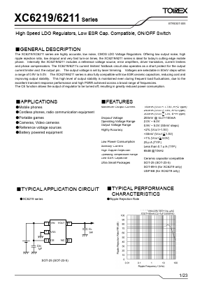XC6211H101PR Datasheet PDF TOREX SEMICONDUCTOR