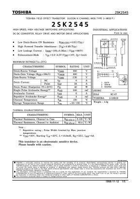 K2545 Datasheet PDF Toshiba