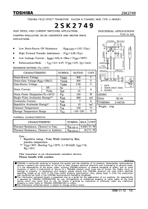 K2749 Datasheet PDF Toshiba