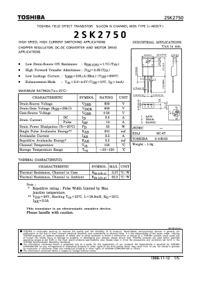 K2750 Datasheet PDF Toshiba