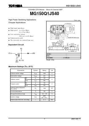 MG150Q1JS40 Datasheet PDF Toshiba