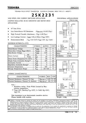 K2231 Datasheet PDF Toshiba