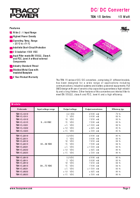 TEN15-1210 Datasheet PDF Traco Power