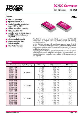 TEN15-2412 Datasheet PDF Traco Power