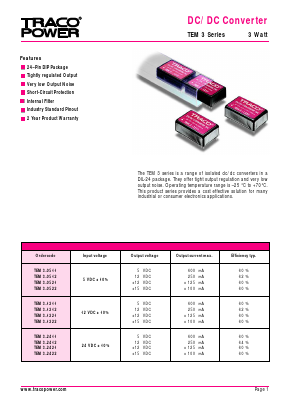 TEM3-2421 Datasheet PDF Traco Power