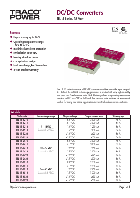TEL15-2413 Datasheet PDF Traco Power