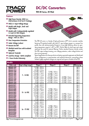 TEN40-2433 Datasheet PDF Traco Power