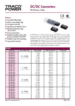 TES2N-0513 Datasheet PDF Traco Power
