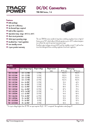 TSR1-2465SM Datasheet PDF Traco Power