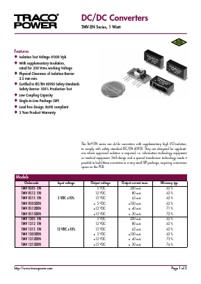 TMV0505EN Datasheet PDF Traco Power