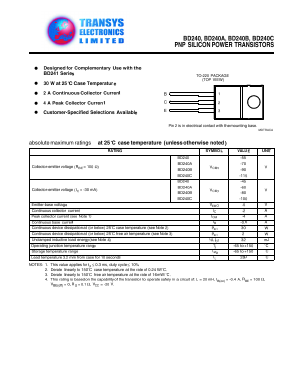 BD240C Datasheet PDF Transys Electronics Limited