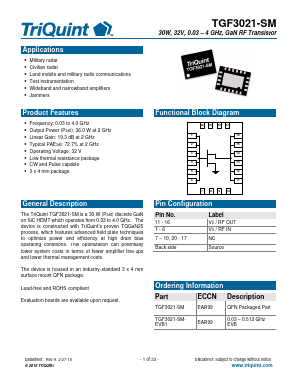 TGF3021-SM-EVB1 Datasheet PDF TriQuint Semiconductor