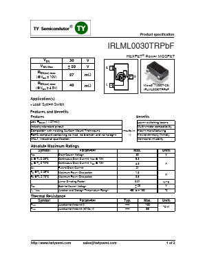 IRLML0030TRPBF Datasheet PDF TY Semiconductor