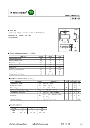 A1162 Datasheet PDF TY Semiconductor