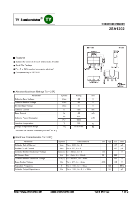 2SA1202 Datasheet PDF TY Semiconductor