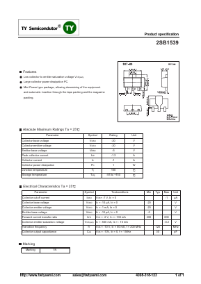 2SB1539 Datasheet PDF TY Semiconductor