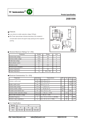 2SB1599 Datasheet PDF TY Semiconductor