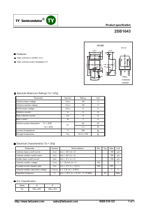 2SB1643 Datasheet PDF TY Semiconductor