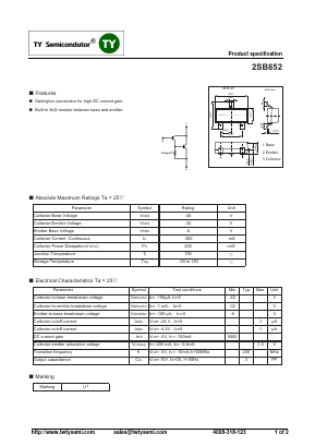 2SB852 Datasheet PDF TY Semiconductor