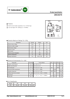 2SC4215 Datasheet PDF TY Semiconductor