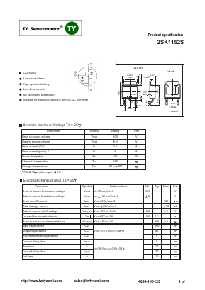 2SK1152S Datasheet PDF TY Semiconductor