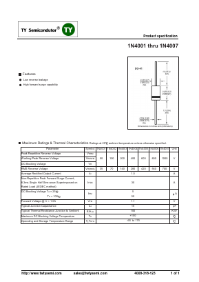 1N4001 Datasheet PDF TY Semiconductor
