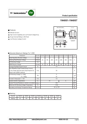 1N4007 Datasheet PDF TY Semiconductor
