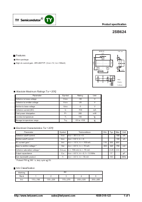 2SB624 Datasheet PDF TY Semiconductor