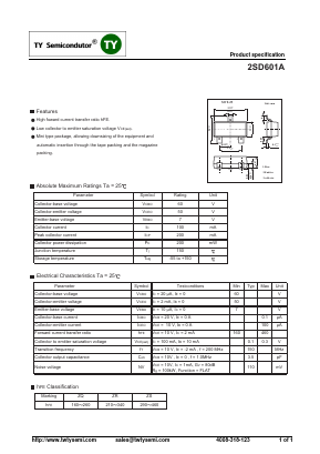 2SD601A Datasheet PDF TY Semiconductor