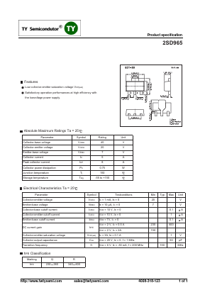 2SD965 Datasheet PDF TY Semiconductor