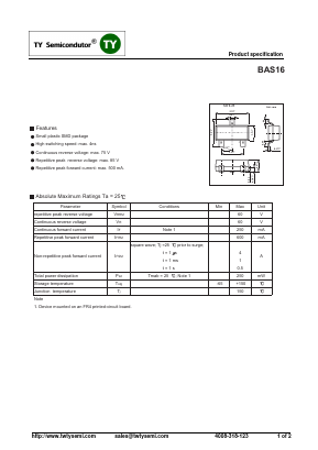 BAS16 Datasheet PDF TY Semiconductor