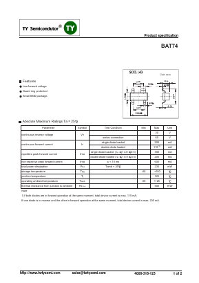 BAT74 Datasheet PDF TY Semiconductor