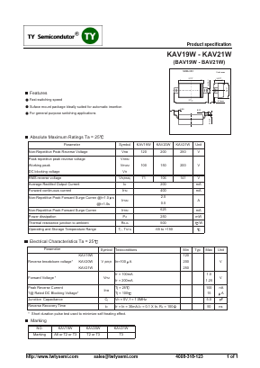 BAV20W Datasheet PDF TY Semiconductor