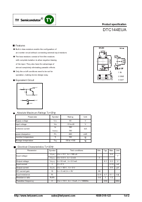 DTC144EUA Datasheet PDF TY Semiconductor