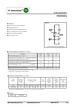 P6KE120A Datasheet PDF TY Semiconductor