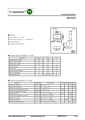 2SA1201 Datasheet PDF TY Semiconductor