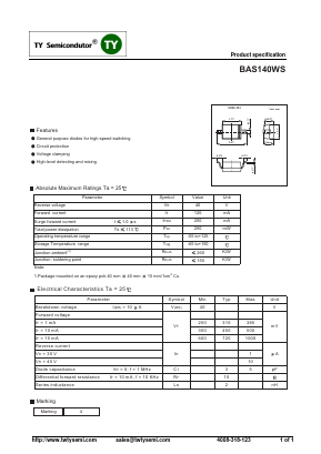 BAS140WS Datasheet PDF TY Semiconductor