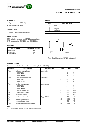 PMBT2222 Datasheet PDF TY Semiconductor