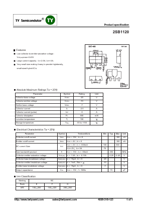 2SB1120 Datasheet PDF TY Semiconductor