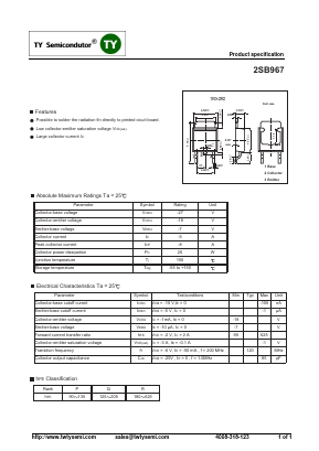 2SB967 Datasheet PDF TY Semiconductor