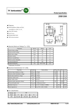 2SB1260 Datasheet PDF TY Semiconductor