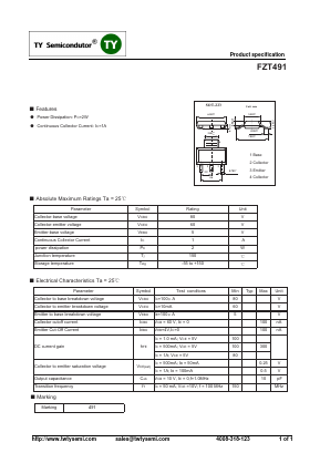 FZT491 Datasheet PDF TY Semiconductor
