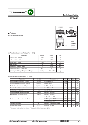 FZTA92 Datasheet PDF TY Semiconductor