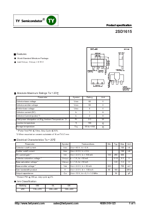 2SD1615 Datasheet PDF TY Semiconductor