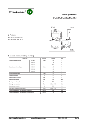 BCX51 Datasheet PDF TY Semiconductor